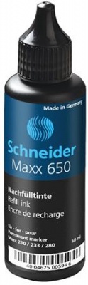 Utántöltő palack "Maxx 230 és 280" alkoholos markerekhez, 50 ml, SCHNEIDER "Maxx 650", fekete