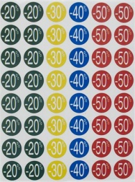 Etikett, árengedmény, 24 mm, kör, színes, APLI, 240 etikett/csomag, -30-70%